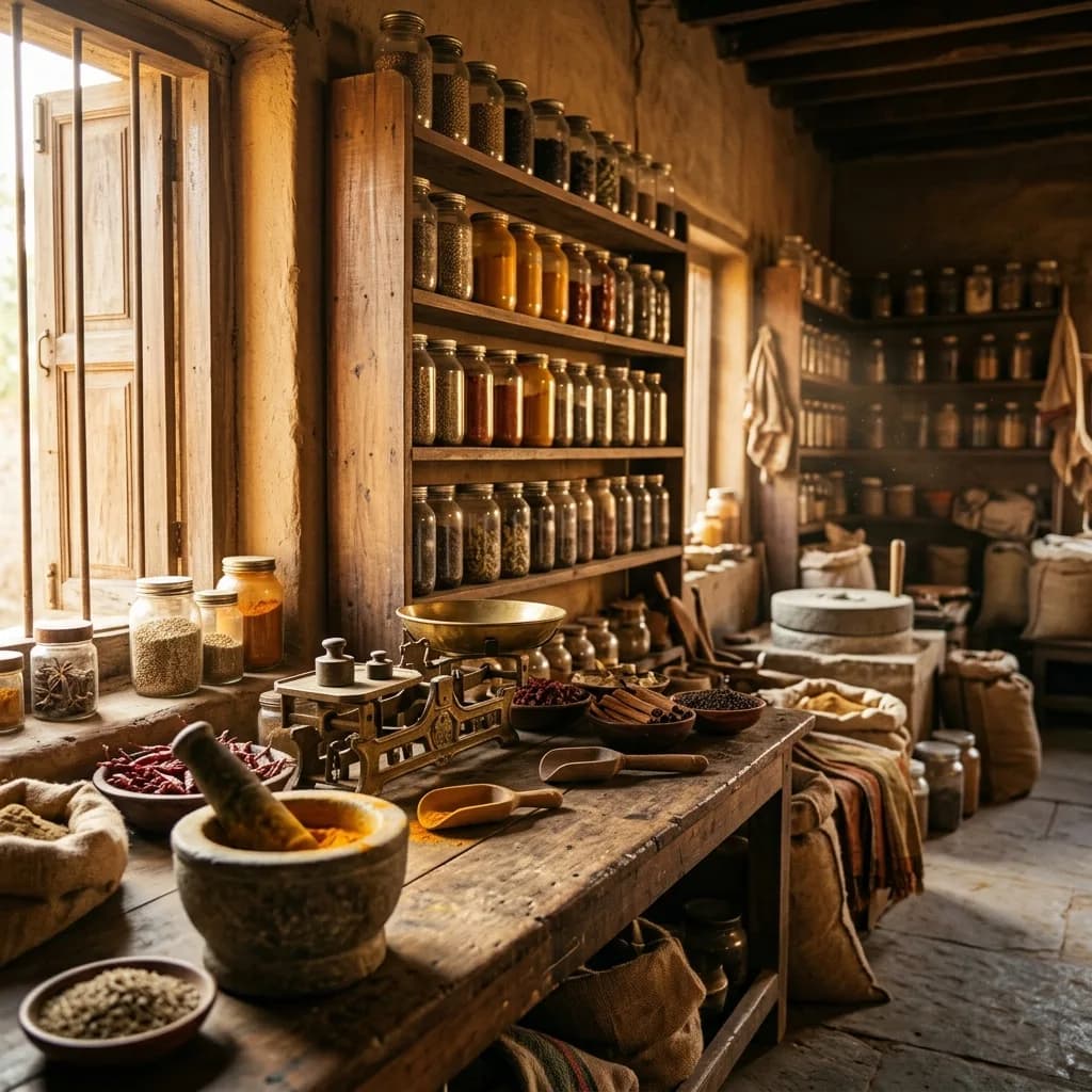 Traditional spice grinding workshop in Naroda